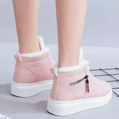 Botas de pelúcia quente PU para mulheres, sapatos de inverno, apartamentos, rendas, botas de neve curtas, senhoras, 2022 na internet