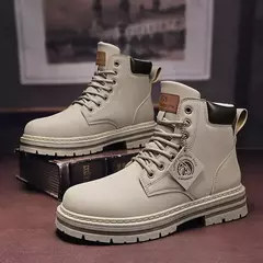Bota de couro com cordões masculina, sapato de motocicleta, moda top, inverno na internet