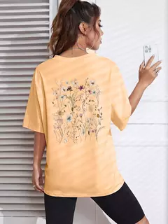 Lindos clusters de flores femininos estampa camisetas de algodão, tops casuais respiráveis macios de manga curta, roupas de rua soltas e confortáveis - loja online