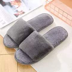 Chinelos peludos antiderrapantes para mulheres, apartamentos interiores casuais, sapatos de chão, chinelos femininos, quentes, monocromáticos, inverno, casa - comprar online