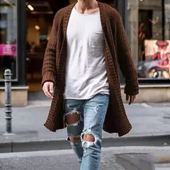 Cardigã de malha de algodão masculino, suéteres finos de manga comprida, outwear masculino monocromático, casaco quente, moda casual, novo, outono, inverno - Wolf Magazine