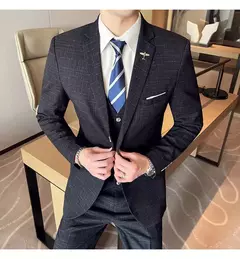 Terno xadrez formal masculino, vestido de noiva noivo, blazer de festa, calças, jaqueta, colete, calças, high-end, casual, escritório, marca - Wolf Magazine