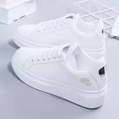 Sapatilhas bordadas com cordões florais para mulher, tênis de corrida, branco, respirável, casual, moda, primavera, outono, 2023