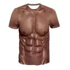 Camiseta masculina estampada em 3D, manga curta, roupa de rua, respirável, top grande com o pescoço, padrão muscular divertido, verão, nova na internet