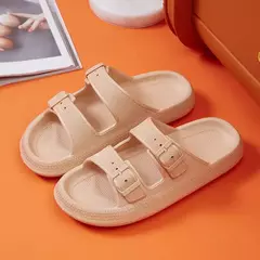 Imagem do Moda fivela de plataforma grossa chinelos mulher em casa sola macia eva nuvem slides sandálias verão 2023 não deslizamento praia flip flops