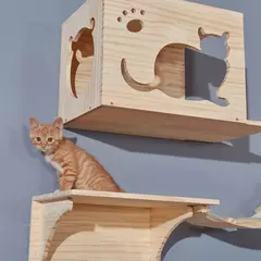 Gato montado na parede móveis rede prateleiras de escalada gato arranhando post prateleiras de escada de madeira sisal escada gato escalada quadro - comprar online