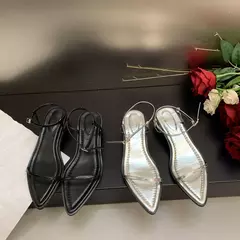 Sandálias femininas de salto baixo, dedo apontado, salto alto, moda feminina, vestido de banquete, sandálias de grife, novo, verão, 2024 - loja online