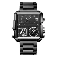 LIGE-Relógio Dual Display para Mulher, Relógios Quadrados Criativos para Senhoras, Relógio Casual de Ouro, Marca de Luxo, 2022 - Wolf Magazine