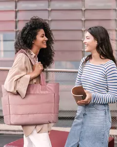 BAGSMART-Sacola acolchoada de algodão grande quadrado para mulheres, rosa, acolchoado feminino, bolsa de compras inchada, simples, diária na internet