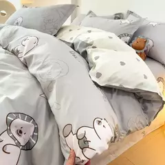 Egw-roupa de cama para menino e menina, jogo de cama com desenhos animados, cinza, leão, rosa, urso, fronha, impresso, casa, criança, 3pcs - loja online