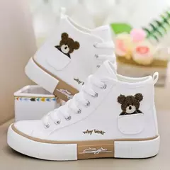 Sapatos de lona respirável para mulheres, tênis de cano alto, sapato vulcanizado, sapatilhas casuais, marca esportiva, fofo - comprar online