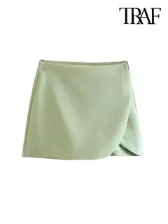 TRAF-Saias curtas femininas de zíper lateral de cintura alta, estilo pareo vintage, moda feminina - comprar online