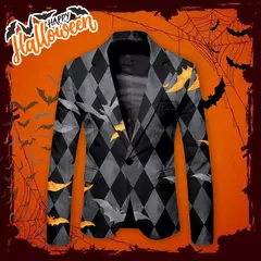 Terno solto casual estampado em Halloween masculino, jaqueta de botão único, p - loja online