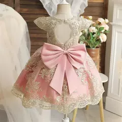 Bordado Elegante Crianças Princesa Vestidos para Meninas Luxo Golden Lace Vintage Crianças Festival Party Gown Bebê Batismo Vestidos