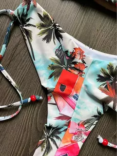 OIINAA-maiô sexy para mulheres, moda praia estampa halter, conjunto de biquíni com renda, maiô verão, moda praia sexy com cordão, 2 peças