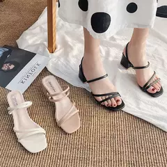 Sandálias femininas de salto alto em toe aberto, sapatos femininos casuais, salto quadrado, alça de tornozelo, sapato feminino, verão, novo, 2022 - Wolf Magazine
