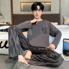 Pijama de algodão de duas peças masculino, calça de manga comprida, traje caseiro, estudante e adolescente, novo outono - comprar online