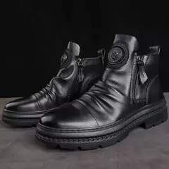 Imagem do Botas de couro casuais masculinas, Sapatos antiderrapantes confortáveis, Absorção de choque resistente ao desgaste, Sapatos de caminhada masculinos