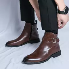 Botas altas de luxo masculinas, botas marrons de motocicleta, moda plataforma, botas masculinas, sapatos de couro casuais, alta qualidade - comprar online