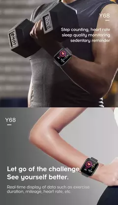 Relógio inteligente multifuncional para homens e mulheres, telefone conectado bluetooth, música, pulseira de esportes fitness, monitor de sono, smartwatch y68, d20 - comprar online