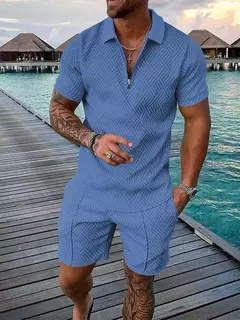 Conjunto de camisa polo e shorts monocromático impresso em 3D masculino, agasalho com zíper, camiseta extragrande, ternos, roupas, moda verão, 2 peças - comprar online
