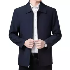 Jaquetas monocromáticas à prova de vento para homens de meia idade, casaco com zíper com gola lapela, jaquetas casuais masculinas, 5 tamanhos, inverno - Wolf Magazine