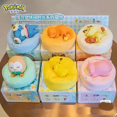 Genuíno conjunto pokemon modelo anime lazer tempo série figura slowpoke charmander gonbe rowlet interior do carro brinquedos de posição de dormir