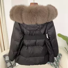 Oftbuy 2024 jaqueta de inverno feminina gola de pele de raposa natural real com capuz grosso quente 90% pato branco para baixo casaco feminino streetwear casual - Wolf Magazine