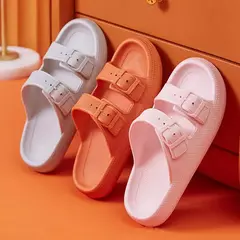 Imagem do Moda fivela de plataforma grossa chinelos mulher em casa sola macia eva nuvem slides sandálias verão 2023 não deslizamento praia flip flops