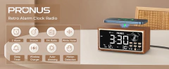 Retro vintage duplo despertador rádio fm 15w carregamento rápido sem fio display led dimmer controle auto-escurecimento retro relógio quarto na internet