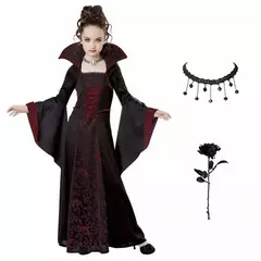 Traje de halloween para crianças fantasia de vampiro fantasia de halloween meninas vestido tutu longo roupa de carnaval infantil roupas de penas góticas na internet