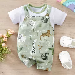 IURNXB-Romper infantil de estampa animal zoológico para bebê recém-nascido, bodysuit falso de duas peças com mangas curtas, casual, adorável - comprar online