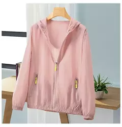Imagem do Mulheres Jaqueta Impermeável Jaquetas Blusão Feminino Com Capuz Verão Sunproof Windproof Casacos Mulheres Caminhadas Ao Ar Livre Fino Casaco A231