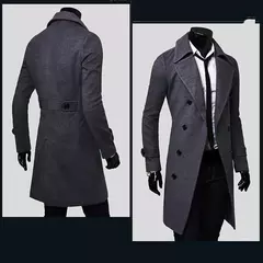 Imagem do Casaco trench mistura de lã slim fit masculino, jaqueta monocromática, moda casual, alta qualidade, outono, inverno, 2024