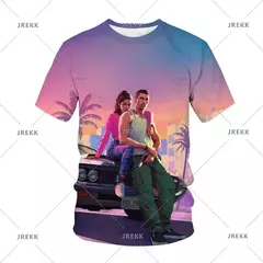 Camisetas gráficas Grand Theft Auto VI masculinas, Boy Streetwear, Tops masculinos casuais, Roupas impressas 3D do jogo GTA 6, Novos jogos - loja online