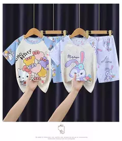 Verão novas crianças pijamas de seda leite mangas curtas em torno do pescoço meninos meninas ar condicionado roupas para casa 8-18 polegadas - loja online