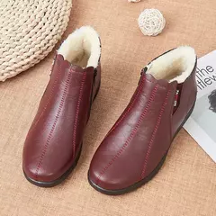 Botas de sola macia para mulheres, sapatos de couro, pelúcia de algodão, meio-leaged, idosos, mãe, inverno, venda quente - Wolf Magazine