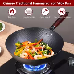 Panela de ferro grosso Wok, Panela não revestida de cozinha, Fogão a gás, Fogão de indução, Panelas estilo japonês, 32cm, 2mm - loja online