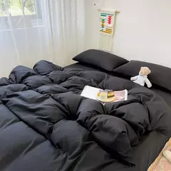 Imagem do Soft lavado algodão roupa de cama Set, Duvet Cover, fronha e lençol, Home Bedclothes, cama preta