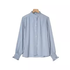 LILYMOON-Camisa de manga comprida feminina, colarinho francês, orelha de madeira, camisa casual coreana, Tops Y2K, pulôver elegante solto, batida na rua