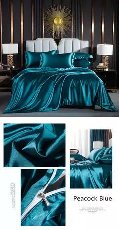 Cama de seda sólida com capa de edredão, lençol, folha plana, fronha, lençol de luxo, rei, rainha, duplo, Twin Size - comprar online
