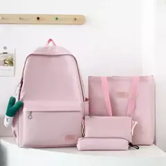 Conjunto de mochila monocromática de grande capacidade para estudantes primários, lancheira impermeável, bolsa crossbody para meninos e meninas, moda, 4 peças na internet
