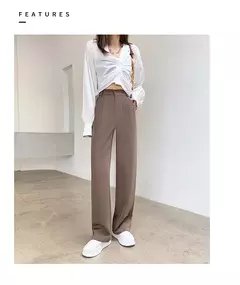 Calça feminina de cintura alta até o chão, branca, solta, perna larga, feminina de escritório, reta, roupas longas, senhoras, outono, inverno