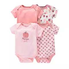 Recém-nascido manga curta em torno do pescoço macacão, onesies para bebês meninos e meninas, desenhos animados flores animais impressão, roupas infantis, 4pcs na internet