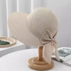 Imagem do Chapéu de palha bowknot aba larga para mulheres, boné de praia, proteção UV, boné panamá respirável, chapéu balde casual, moda verão