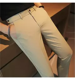 Imagem do Calça casual slim-fit masculina, fato formal, monocromático, cintura ajustável, festa social, moda empresarial, novo, outono, 2022, 38-28
