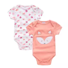 -Bodysuit de manga curta para bebês, roupas recém-nascidas, 100% algodão, Fox Design, Verão, Girl Clothing, 0-12M, 2 pcs por lote - comprar online