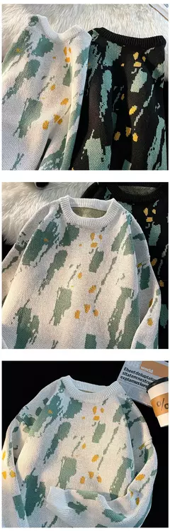 Imagem do Camisola estampada retrô angustiada masculina, streetwear de hip hop, macacão de Natal masculino, roupa Y2K, moda outono