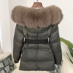 Oftbuy 2024 jaqueta de inverno feminina gola de pele de raposa natural real com capuz grosso quente 90% pato branco para baixo casaco feminino streetwear casual - loja online