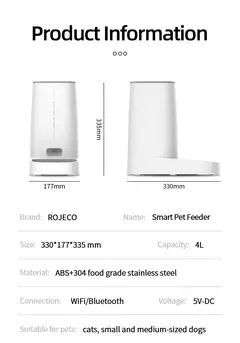 Rojoeco alimentador automático para gatos, animal de estimação, wi-fi inteligente, dispensador de comida para gatos, controle remoto, alimentador automático para cães e gatos, acessórios de comida seca na internet